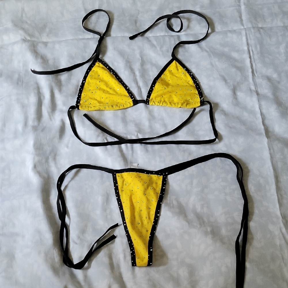 Yellow and Black Bikini Set